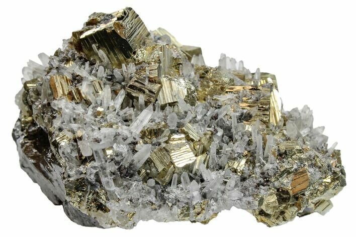 Cubic Pyrite Crystal Cluster with Quartz & Sphalerite - Peru #169654